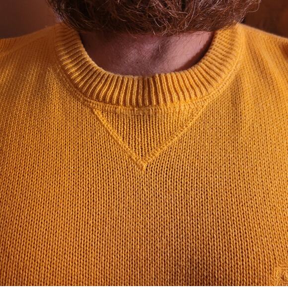 Vntg 80s 90s Great Lakes Recreation Mens Yellow Cotton Knit Sweater XL Dadcore - Picture 6 of 10
